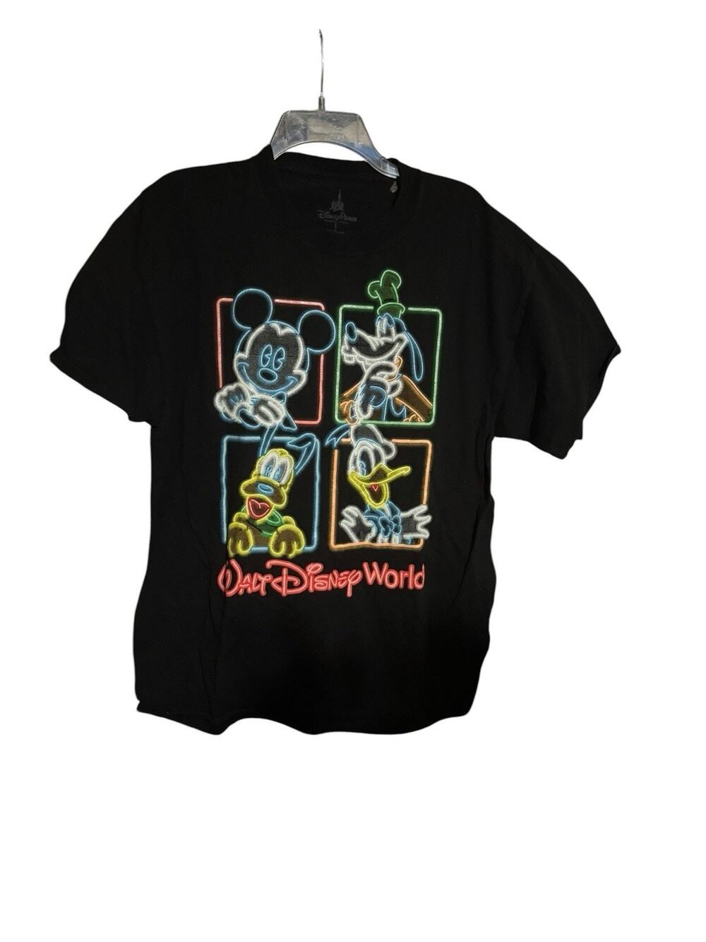 Disney Parks Authentic Neon Mickey Mouse Goofy Pluto Donald T Shirt Large Men’s